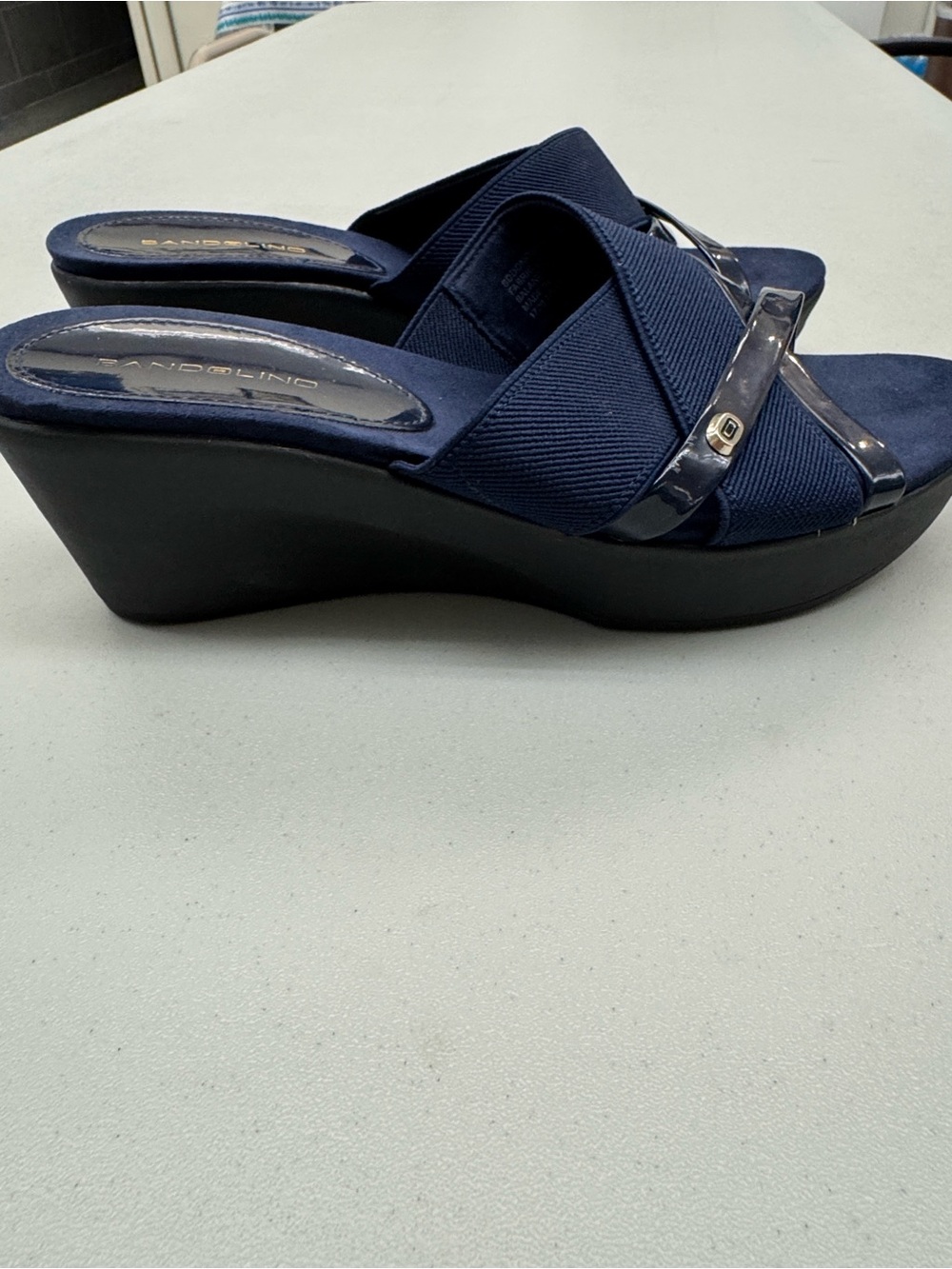 Bandolino Navy Platform Wedge Slide Sandals Wedding Party Shoes